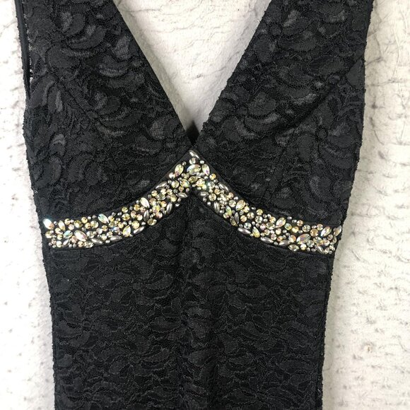 La Scala Dress Womens Large Lace Maxi Evening Gown Beaded Formal Babydoll Y2K - Picture 8 of 13